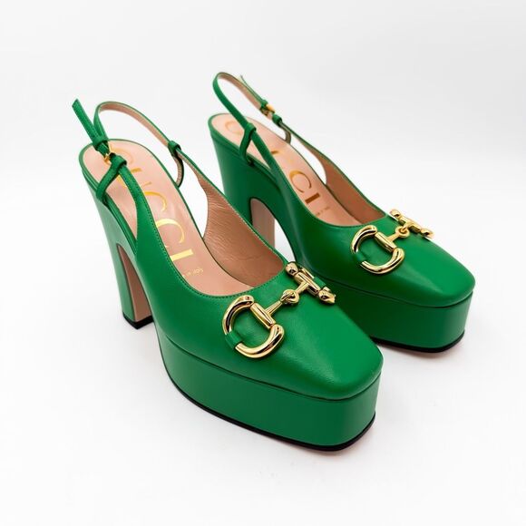 Gucci Shoes - Gucci Horsebit Baby120 Platform Pumps EU 37 US 7 Green Leather Slingback